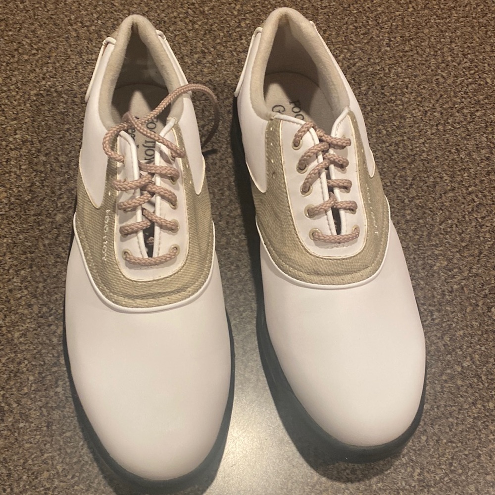 FootJoy Women’s Golf Shoes, size 10, tan and white oxfords